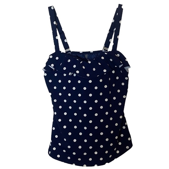 Lands End polka dot ruffle tankini top blue size 10 D - Picture 1 of 7